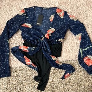 Deep V body suit blouse